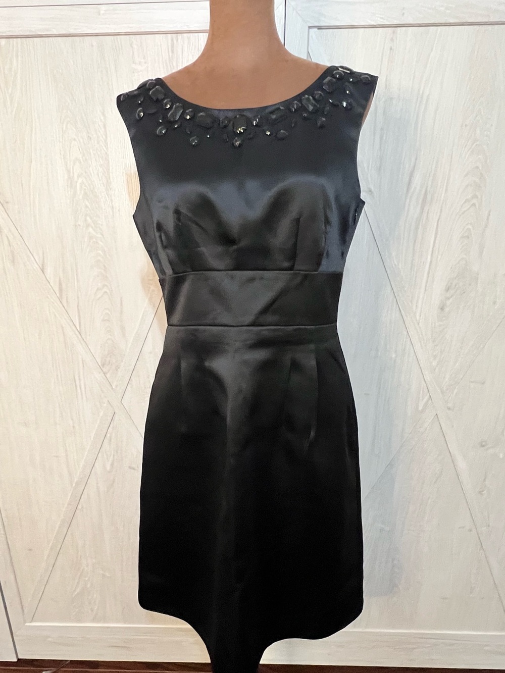 🎀 LOFT Embellished Satin Little Black Cocktail Dress 🎀